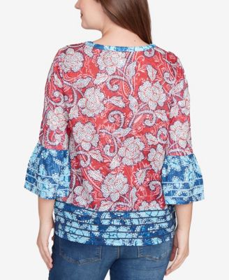 Petite Speckled Floral Flounce Sleeve Top