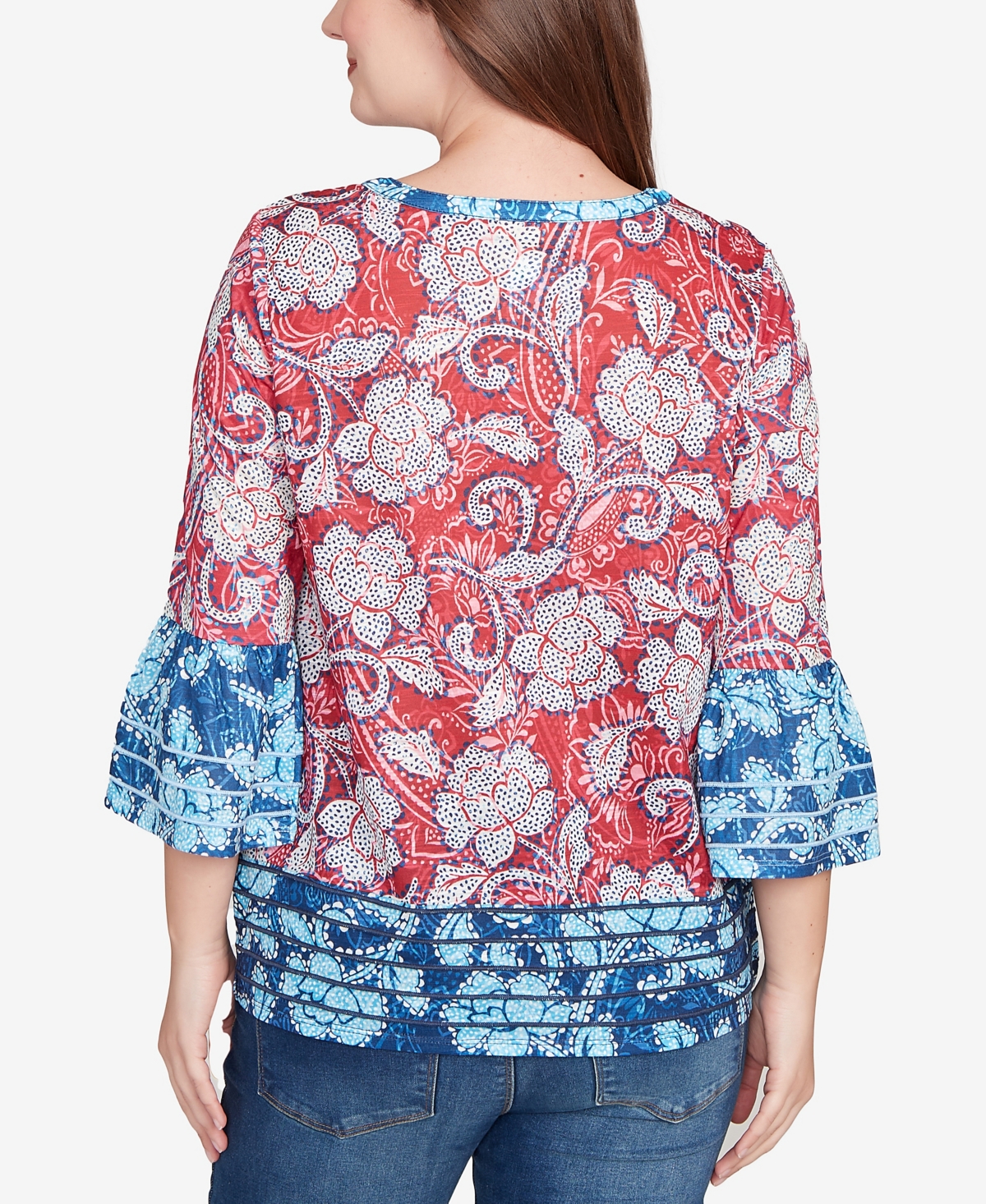 Ruby Rd. Petite Speckled Floral Flounce Sleeve Top In Multi