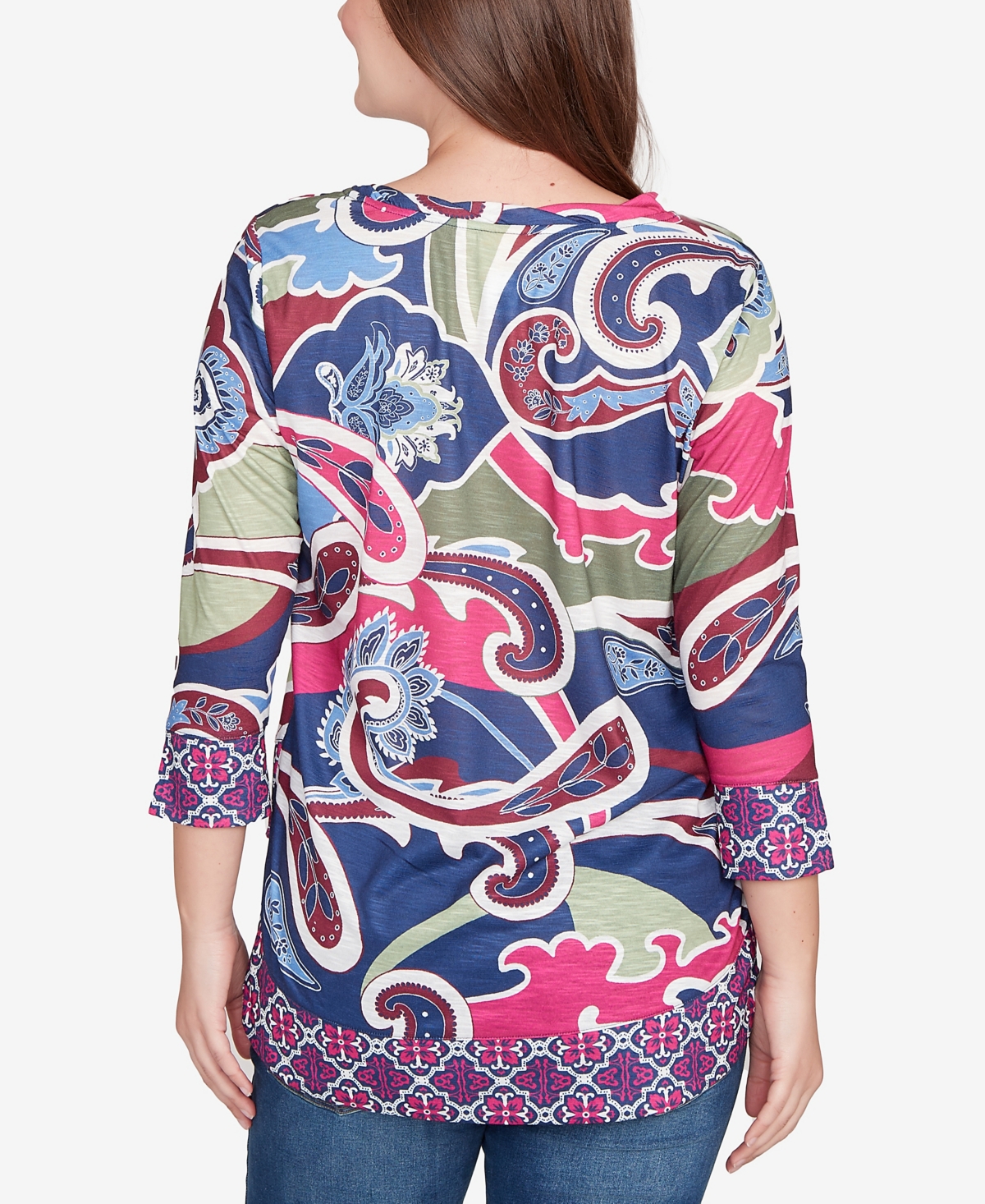 Ruby Rd. Petite Geo Paisley Border Top In Multi