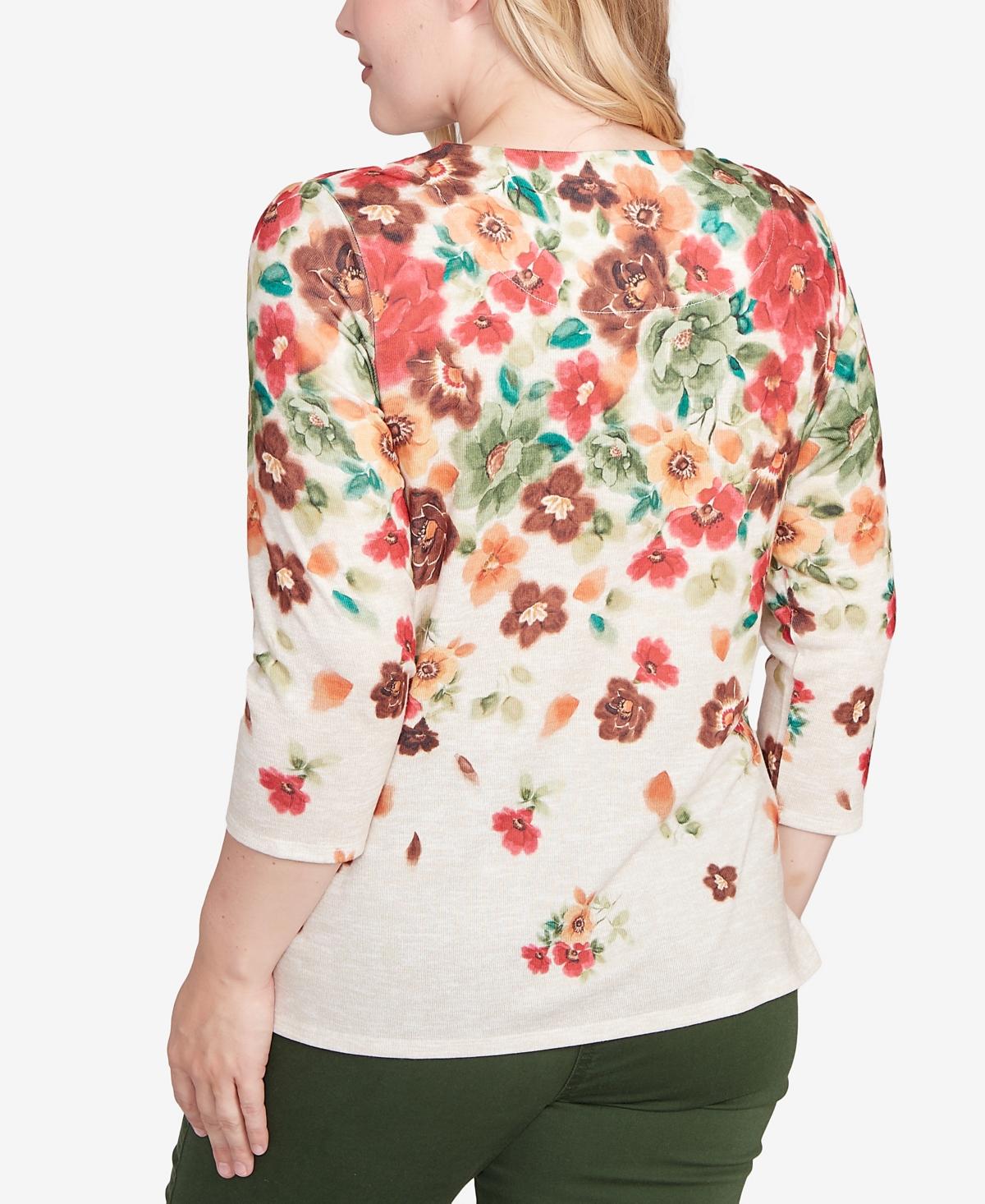 Alfred Dunner Petite Mount Laurel Floral Detailed Neck Top In Multi
