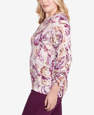 Petite Urban Legend Shimmer Paisley Crew Neck Sweater