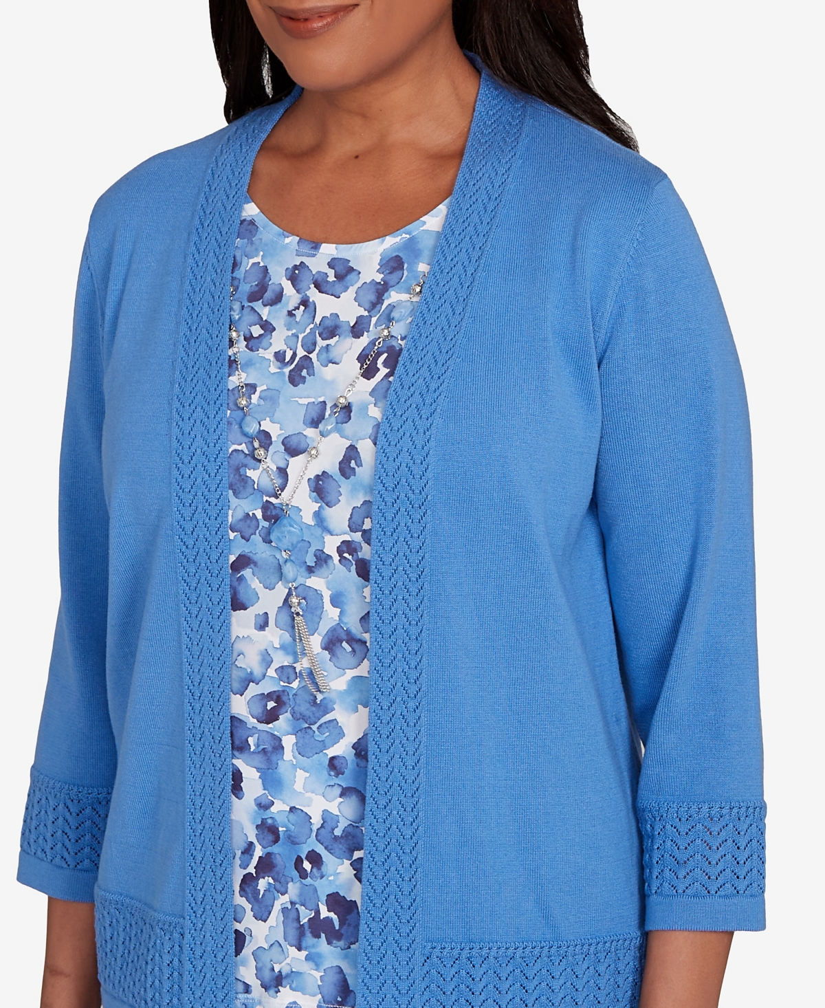 Alfred Dunner Petite Animal Print Two In One Periwinkle Sweater In Blue