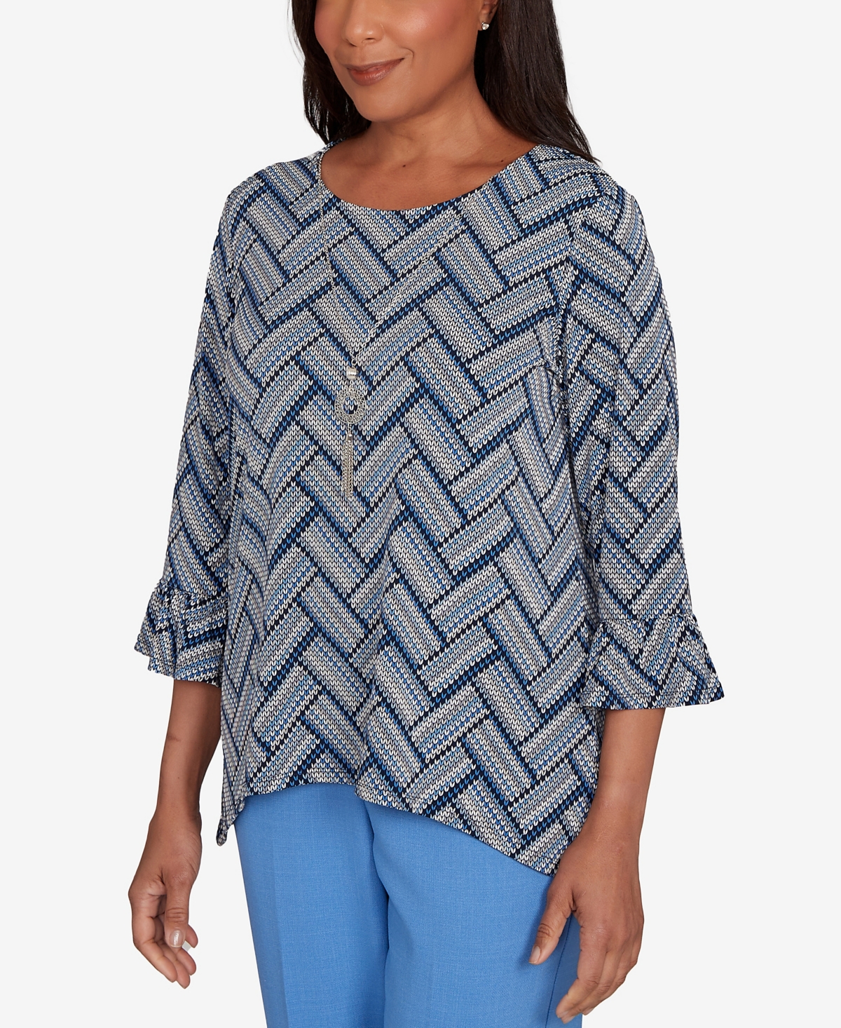 Alfred Dunner Petite Chevron Textured Knit Top with Necklace