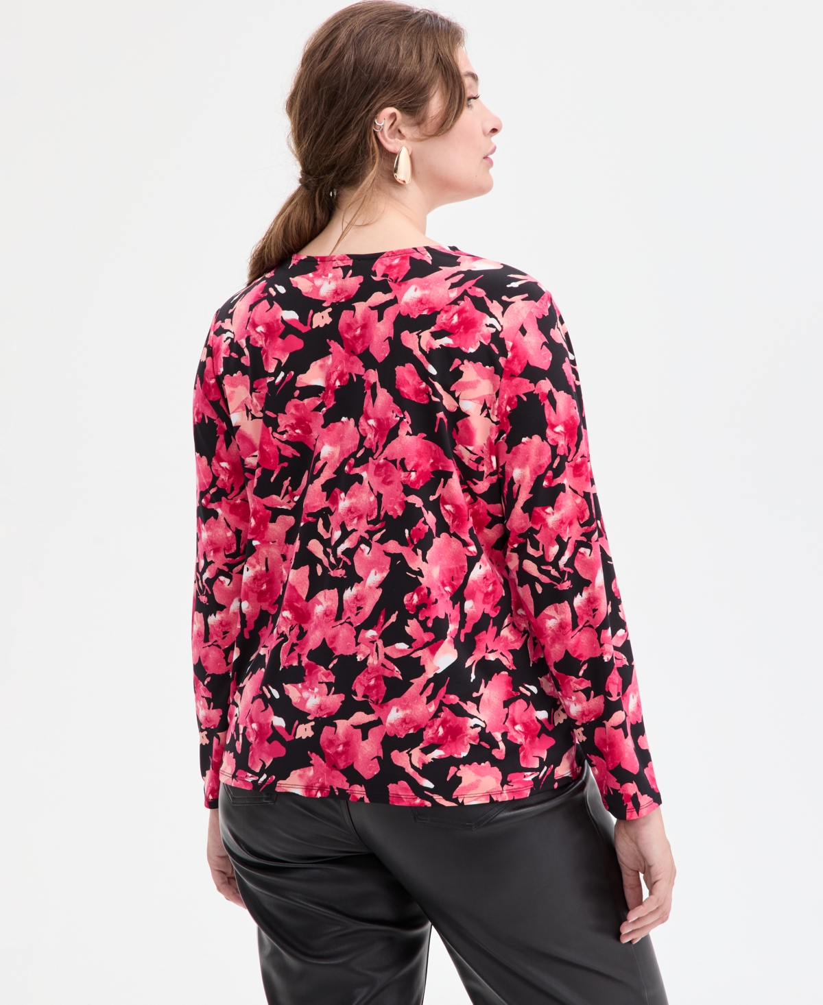 Inc International Concepts Plus Size Zip-front Long-sleeve Top, Macy's Exclusive In Multi