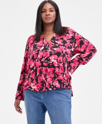 I.N.C. International Concepts - Plus Size Surplice-Neck Blouse