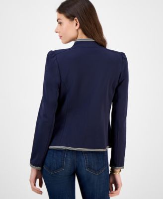 Women's Metallic-Trim Band-Collar Jacket