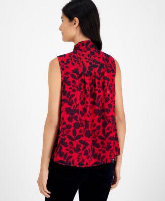 Women's Floral-Print Pleated Top
