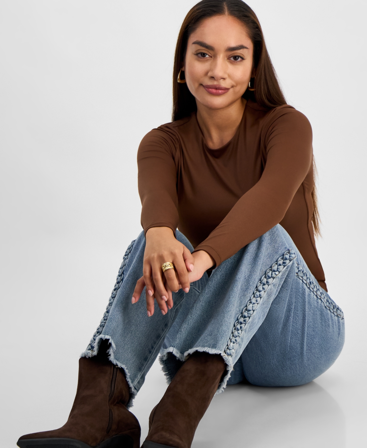 And Now This Petite Second Skin Crewneck Top, Macy's Exclusive In Brown