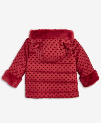 Baby Girls Hooded Heart-Flocked Jacket, Macy's Exclusive