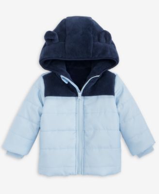 First Impressions - Baby Boys Hooded Faux-Sherpa Mix Jacket