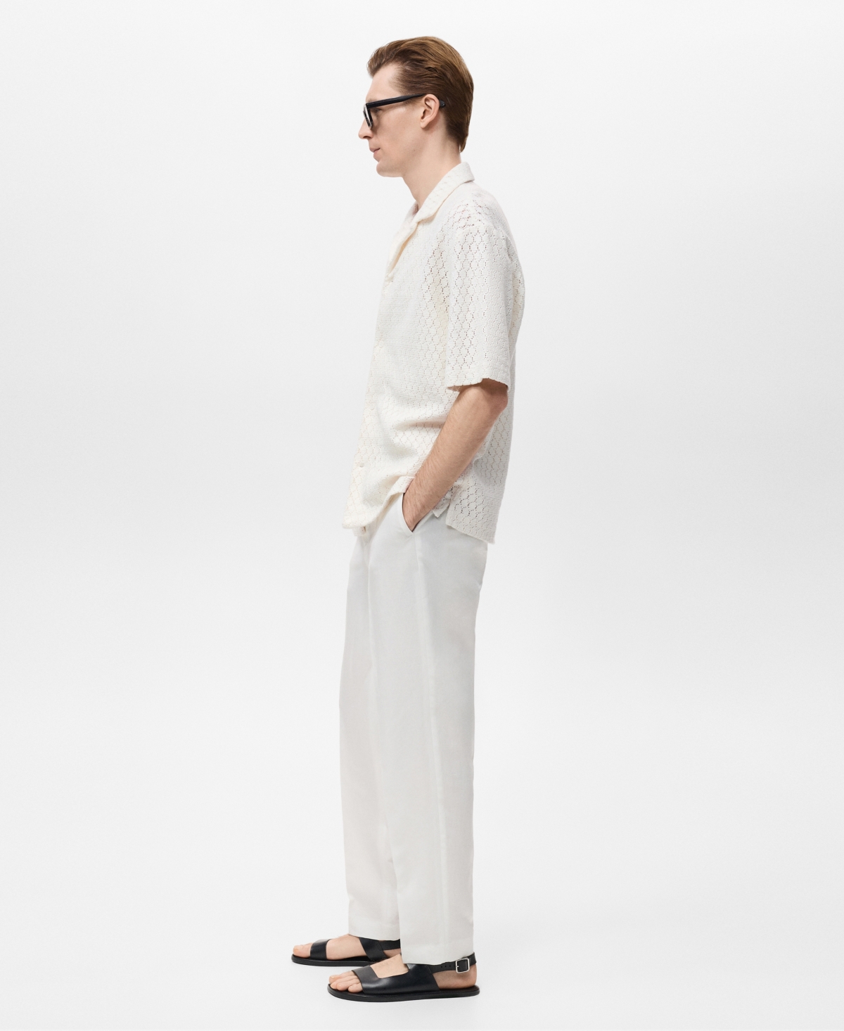 Mango Men's Openwork Detail Cotton Shirt In White