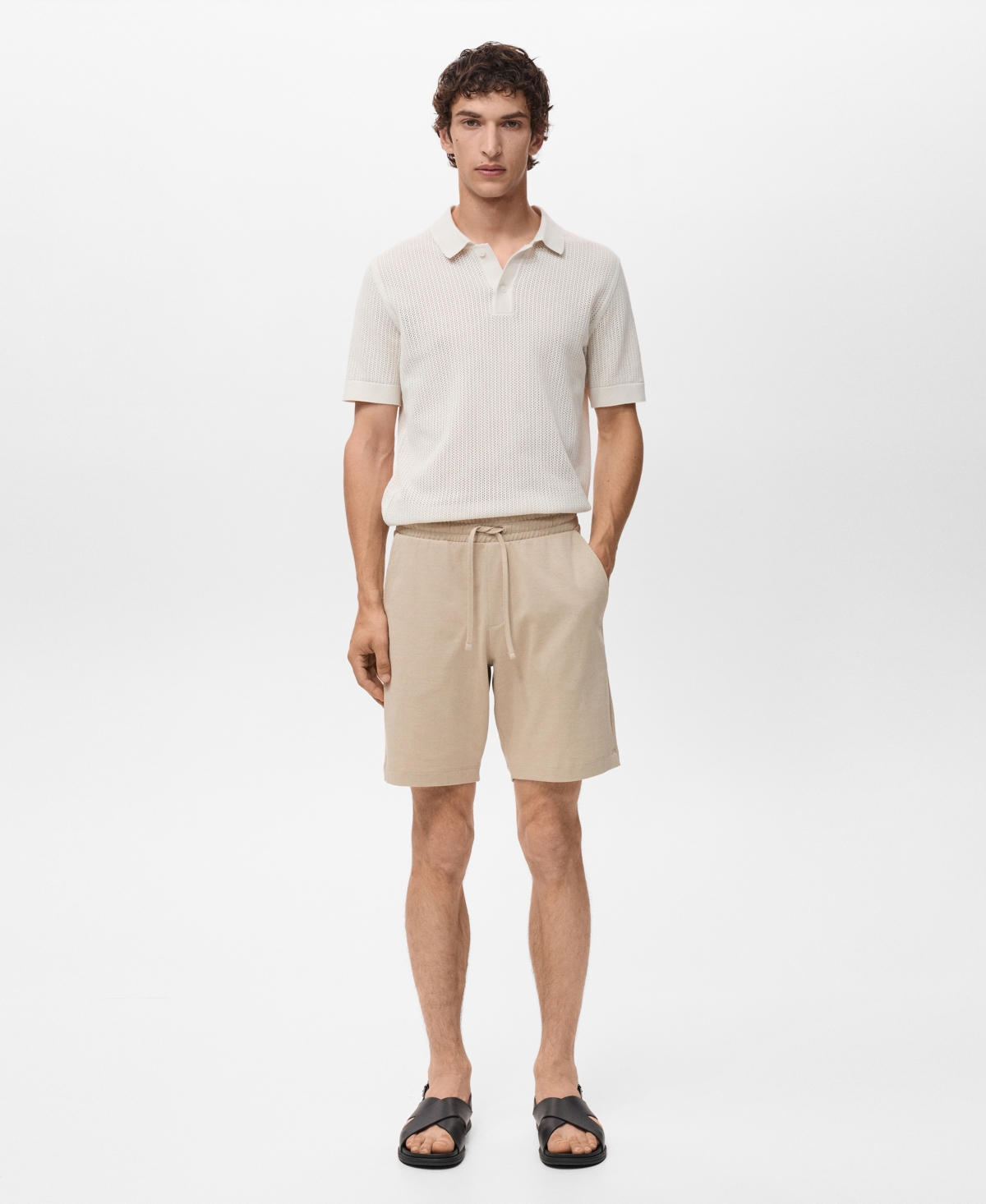 Mango Drawstring Cotton Bermuda Short In Neutral