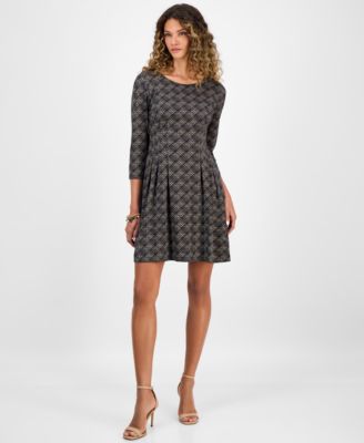 Connected - Women's Printed Round-Neck Fit & Flare Dress