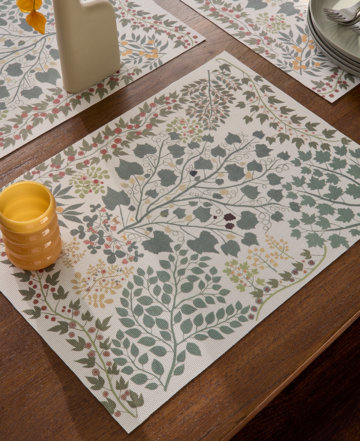 Chilewich Zaumseil Floral-print Rectangular Placemat In Green