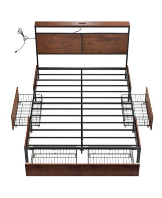 Modern Full Bed Frame with LED Headboard, 4 Storage Drawers, No Box Spring Needed