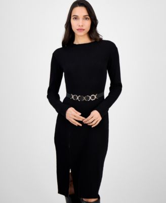 Women's Mock-Neck Zip-Slit Sweater Dress