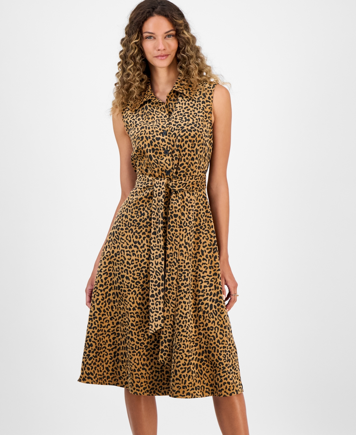 Robbie Bee Women's Sleeveless Animal-Print Shirtdress
