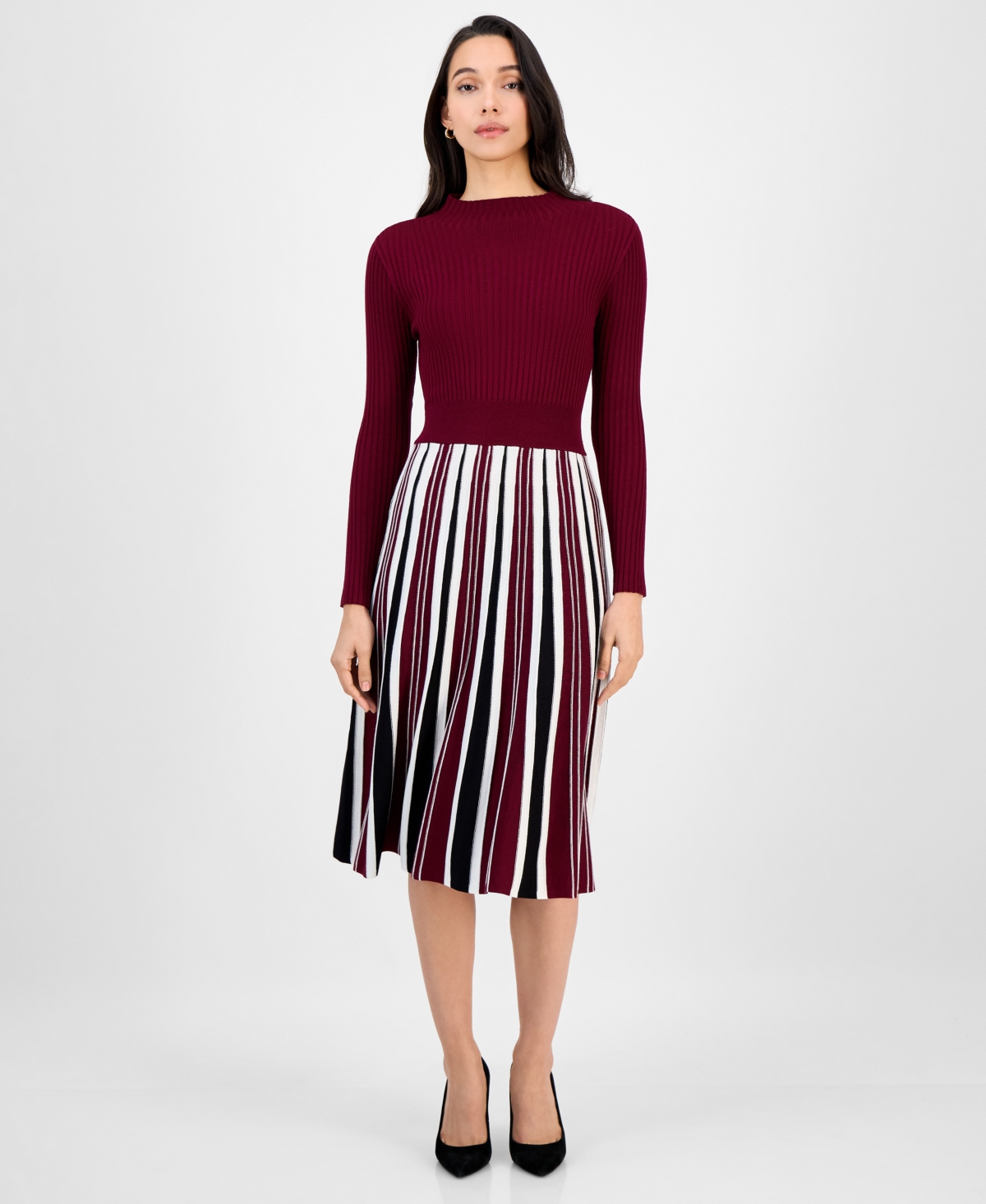 Robbie Bee Women's Long Sleeve Ribbed Knit Sweater Dress In Brown