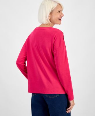 Petite Cotton Long-Sleeve Scoop-Neck Top, Macy's Exclusive