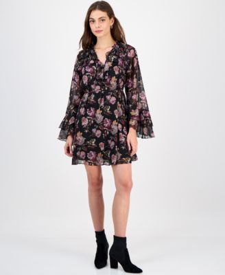 SAM EDELMAN/S ROTHSCHILD & CO INC - Women's Flare-Sleeve Ruffled Dark Rose Mini Dress