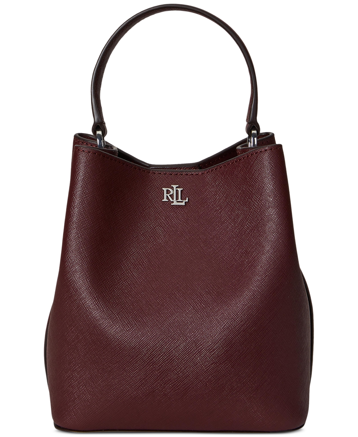 Ralph Lauren Crosshatch Leather Mini Reese Bucket Bag In Burgundy