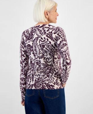 Petite Paisley-Print Long-Sleeve Sweater, Macy's Exclusive