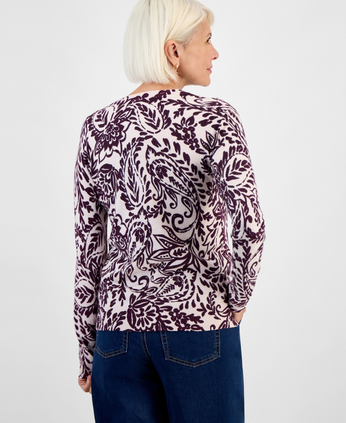Style & Co Petite Paisley-print Long-sleeve Sweater, Macy's Exclusive In Multi