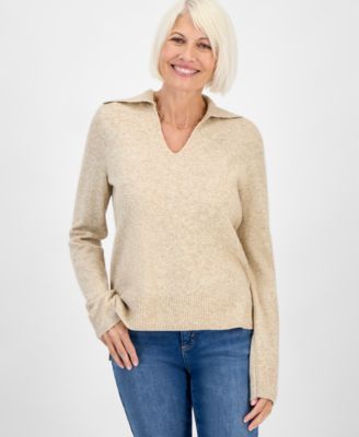 Petite Johnny-Collar Luxsoft Sweater