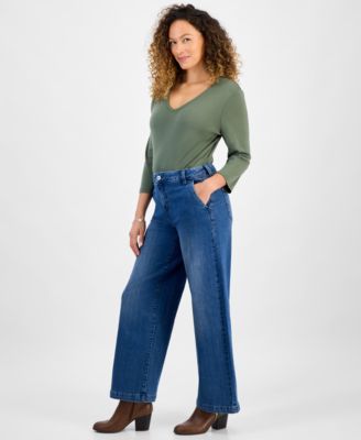 Petite High-Rise Wide-Leg Jeans, Created for Macy's