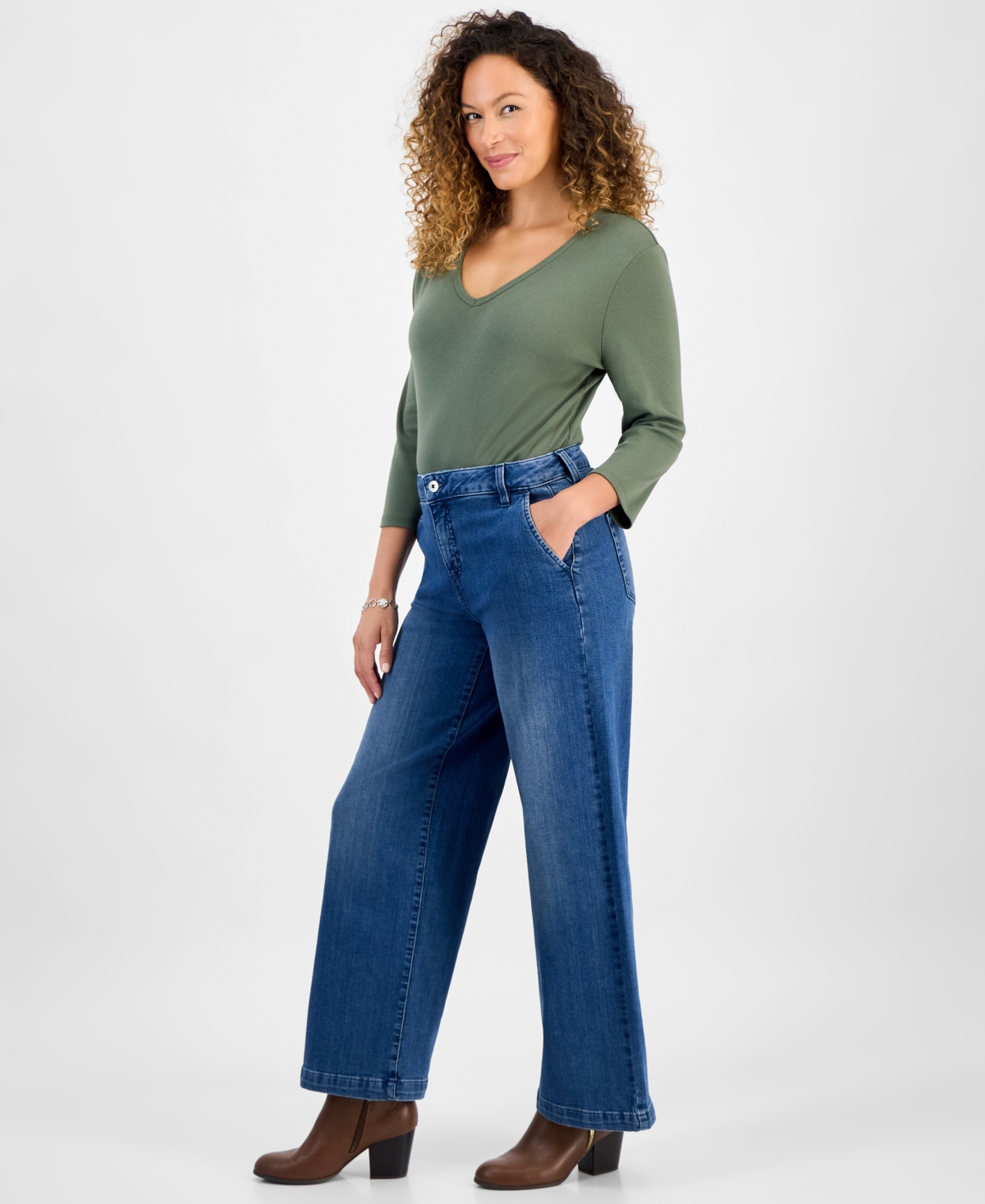 Style & Co Petite High-rise Wide-leg Jeans, Macy's Exclusive In Blue
