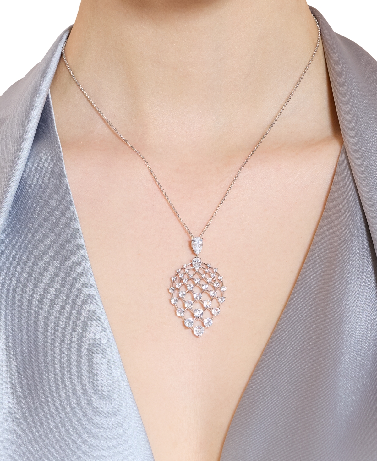 Eliot Danori Cubic Zirconia Lacey Pendant Necklace, 17" + 3" Extender In Silver