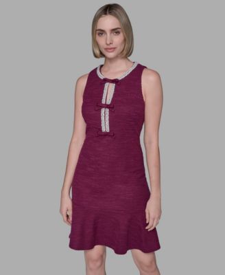 KARL LAGERFELD PARIS - Women's Embellished Knit Tweed Shift Dress