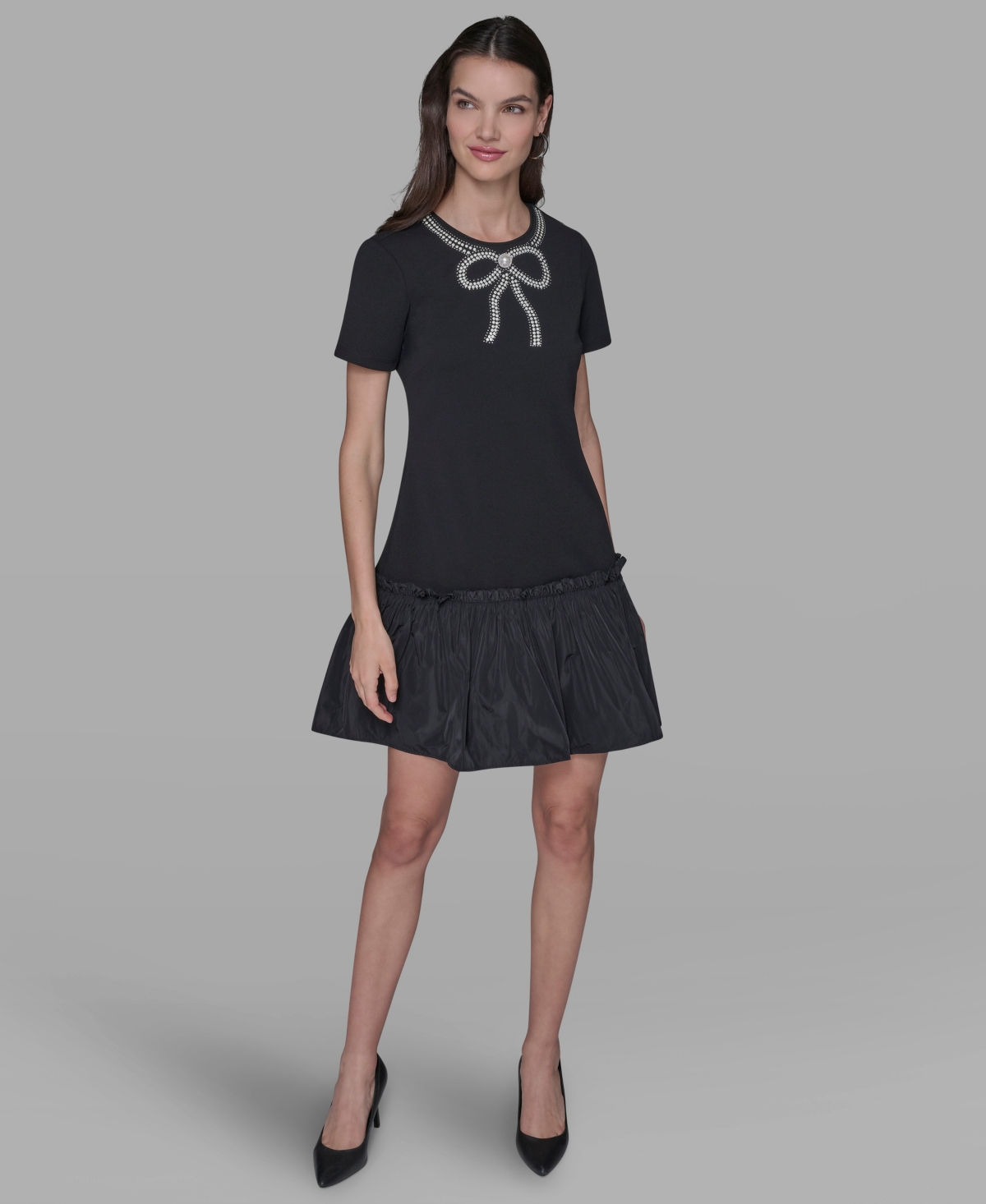 Karl Lagerfeld Women's Embellished Flounce-hem A-line Dress In Black