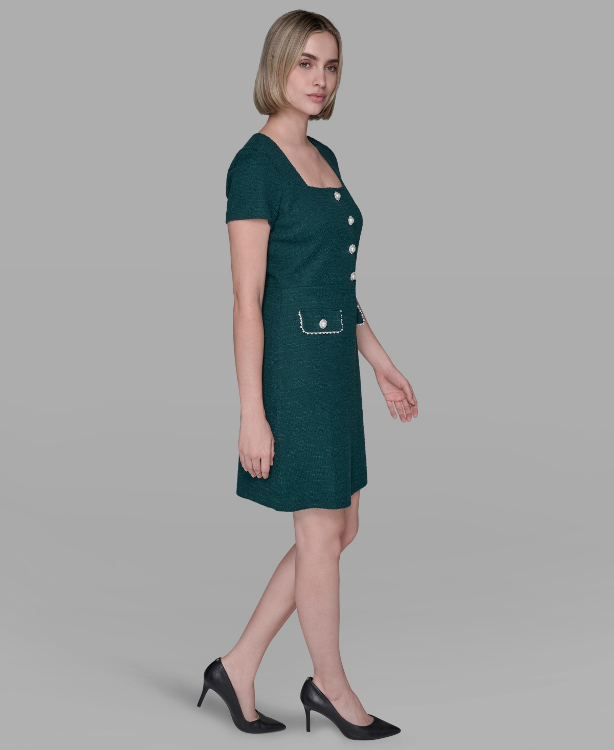 Karl Lagerfeld Women's Embellished Knit Tweed A-line Dress In Green