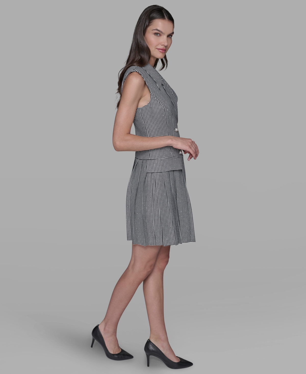 Karl Lagerfeld Paris Women's Houndstooth Notched Collar Jacket Dress