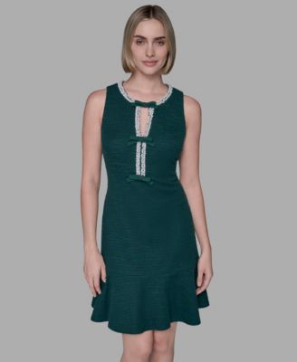 Women's Embellished Knit Tweed A-line Dress