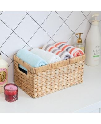 Woven Water Hyacinth Rectangular Storage Bin Basket with Handles