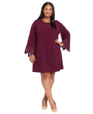 London Times Plus Size Lasercut Long Sleeve Swing Dress Macy's
