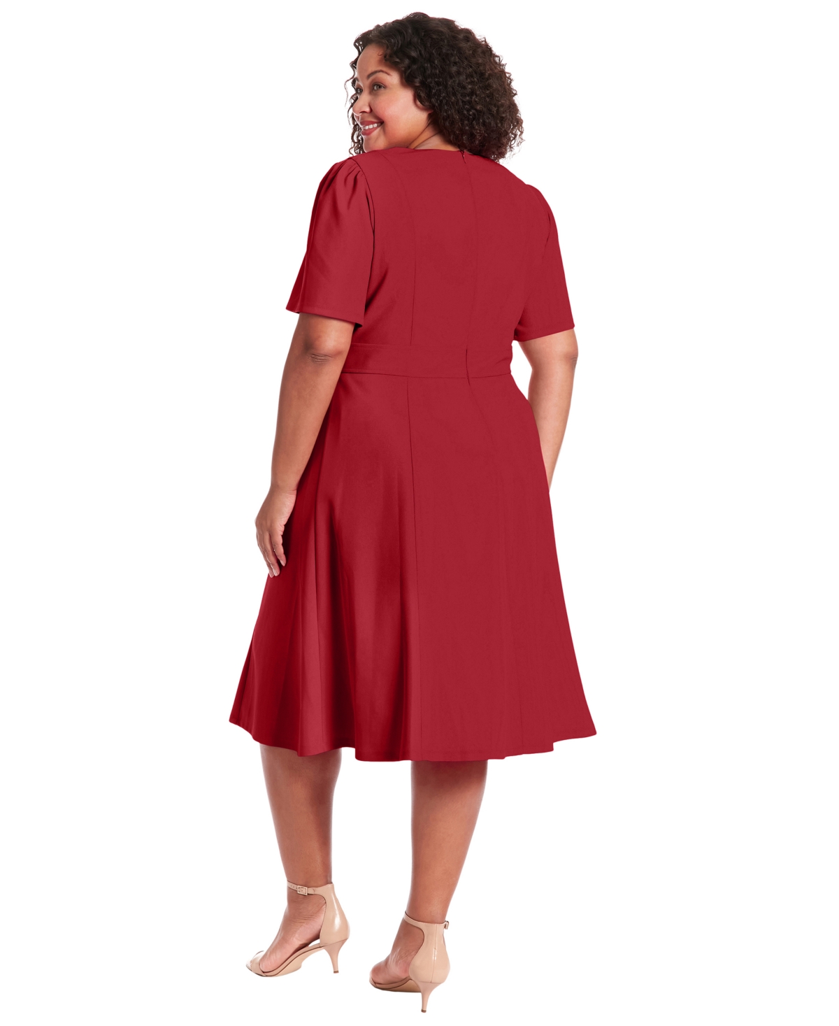London Times Plus Size Fit & Flare Scuba Crepe Midi Dress In Burgundy