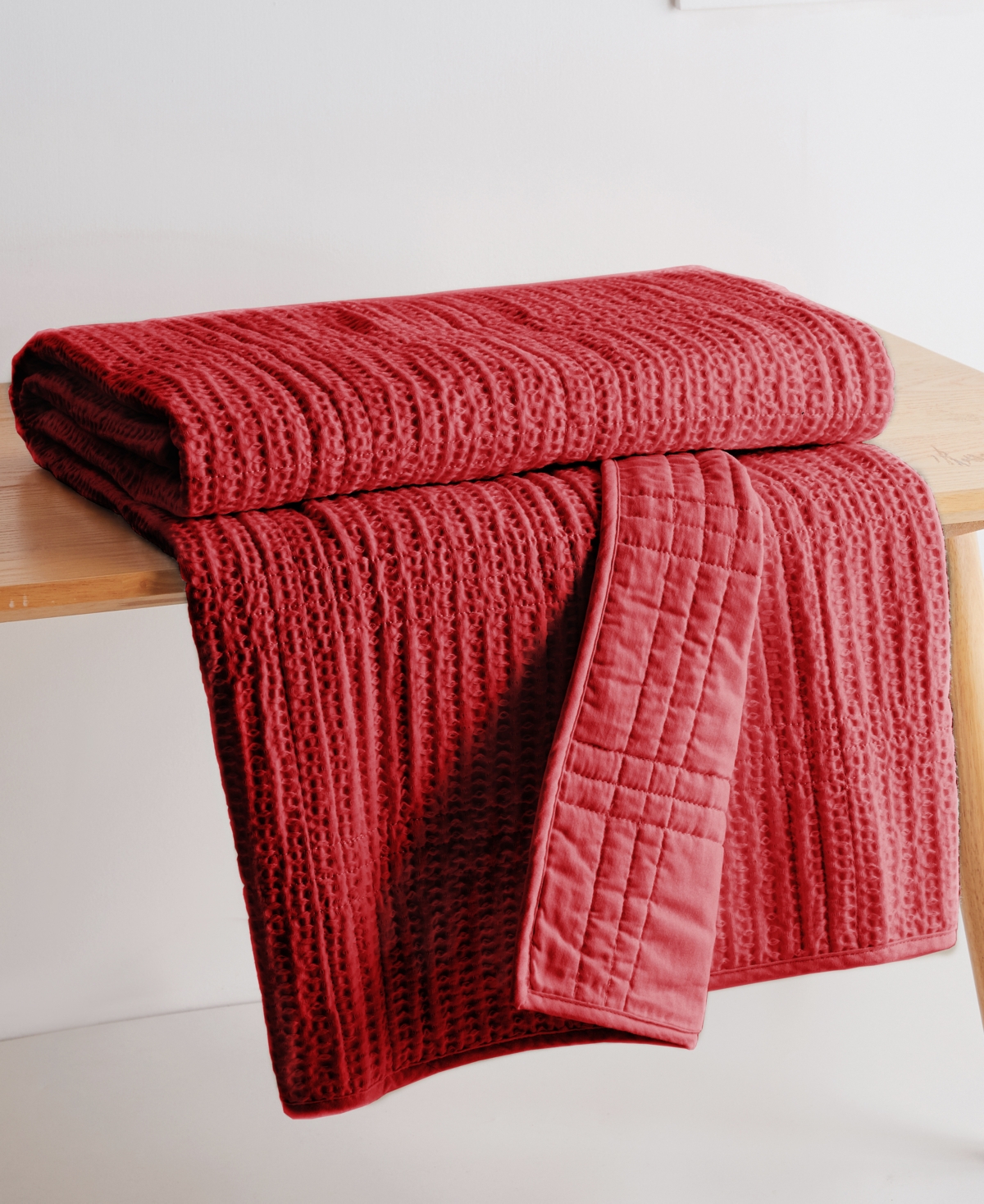 Levtex Cloud Waffle Textured Quilted Throw, 50" X 60" In Red