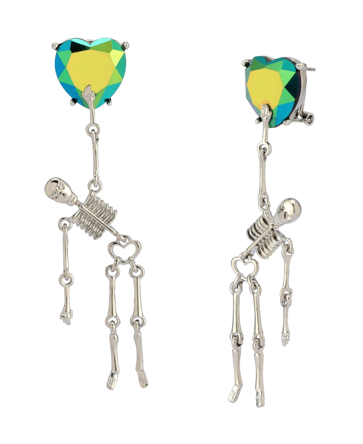 Betsey Johnson Faux Stone Heart Skeleton Drop Earrings In Multi