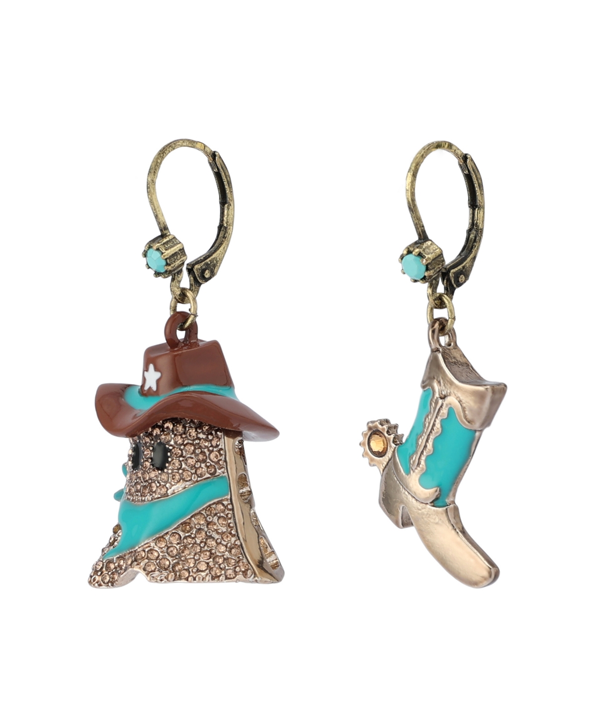 Betsey Johnson Faux Stone Cowboy Ghost Boot Mismatch Drop Earrings