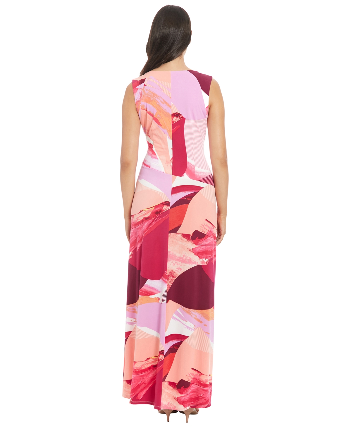 London Times Petite Surplice-Neck Sleeveless Maxi Dress