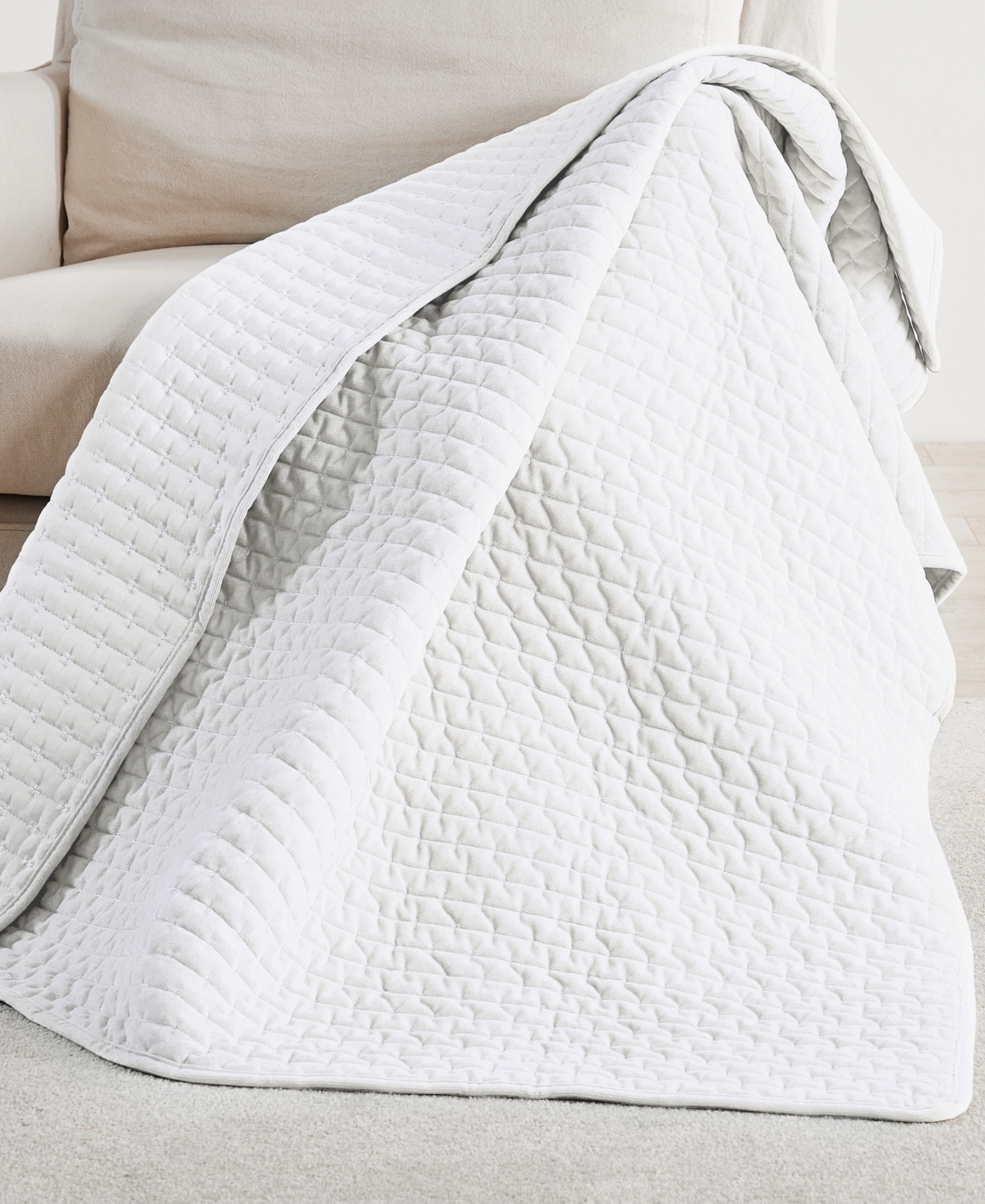 Levtex Velvet Stitch Reversible Quilted Throw, 50" X 60" In White