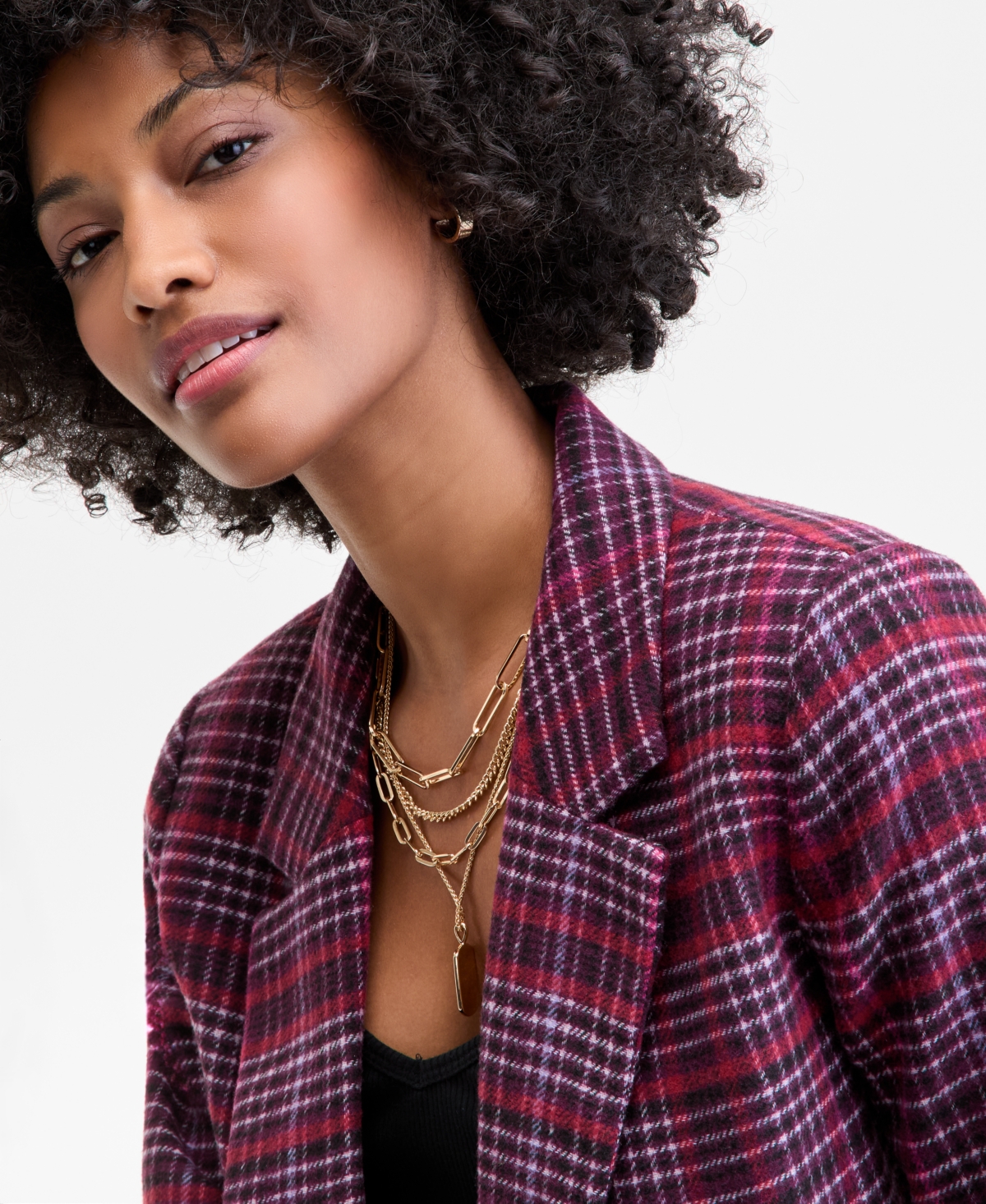 On 34th Women's Plaid Single-button Blazer, Macy's Exclusive In Burgundy