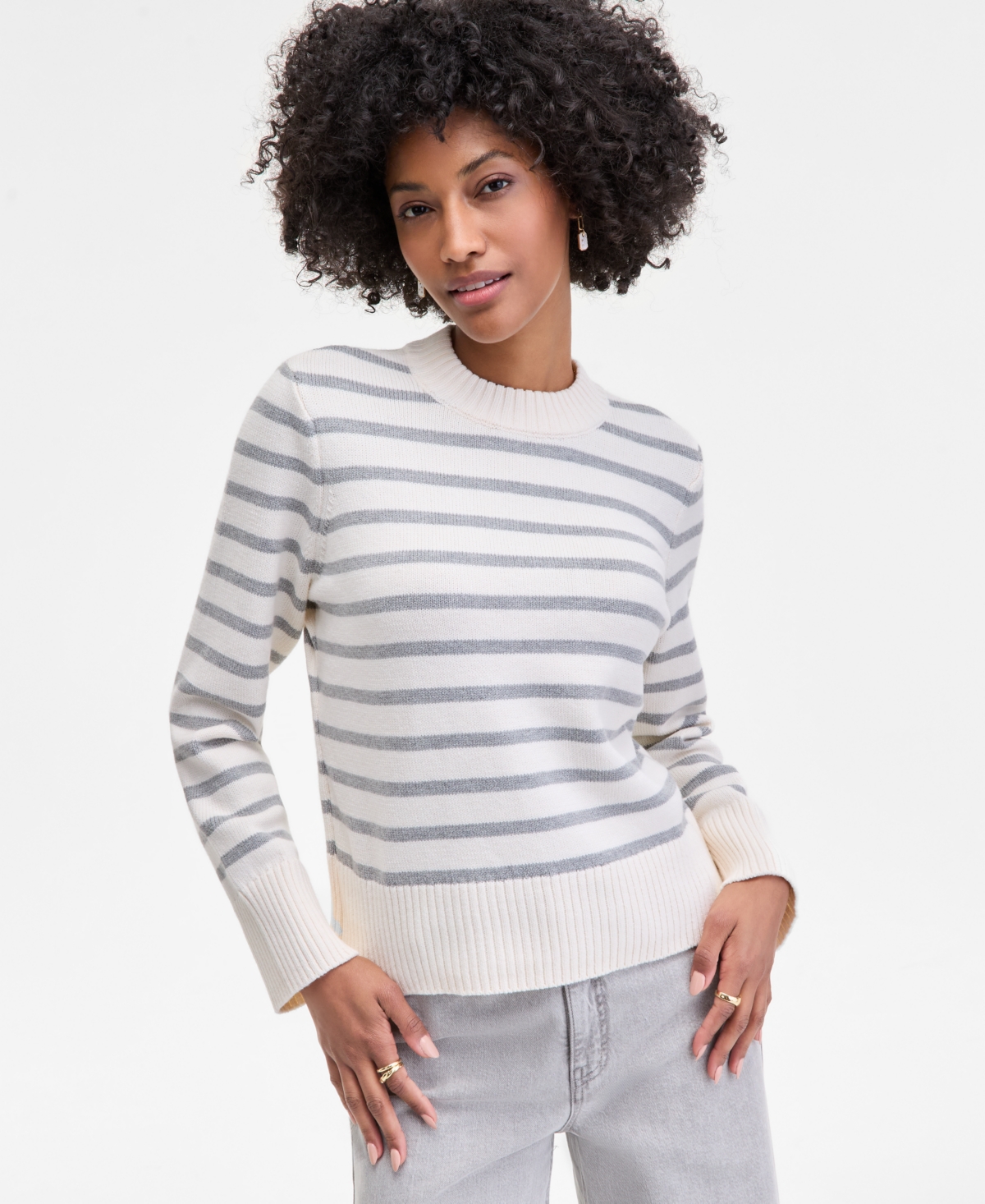 On 34th Women's Striped High-Neck Sweater, Macy's Exclusive