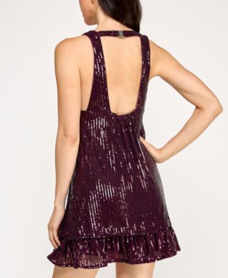 Juniors' Halter Sequin Shift Dress