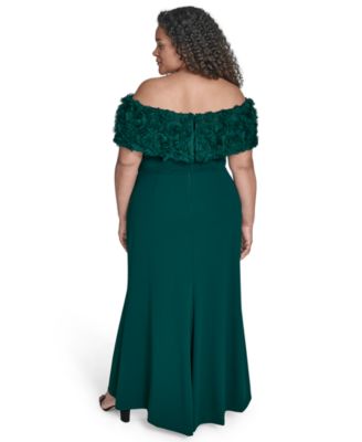Plus Size Rosette-Trim Off-The-Shoulder Evening Gown