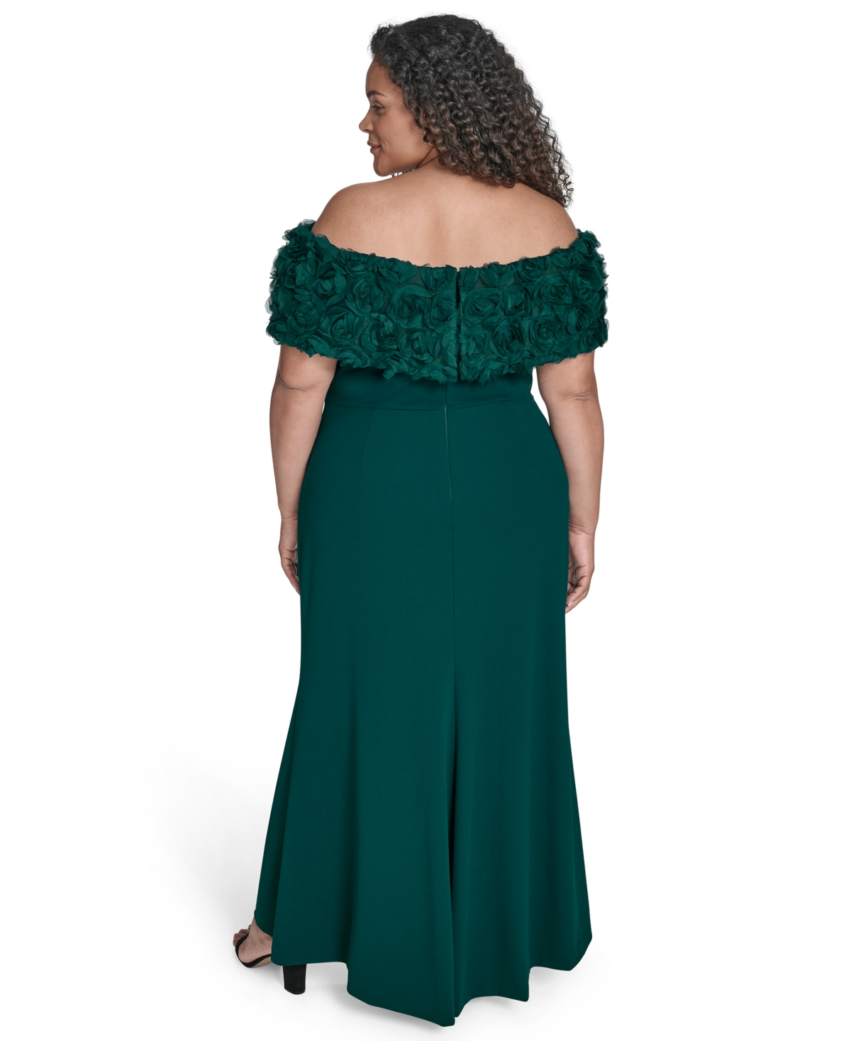 Eliza J Plus Size Rosette-trim Off-the-shoulder Evening Gown In Green