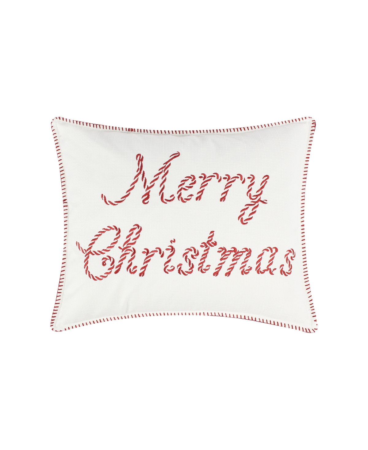 Levtex Peppermint Plaid Merry Embroidered Decorative Pillow, 18" X 14" In Red
